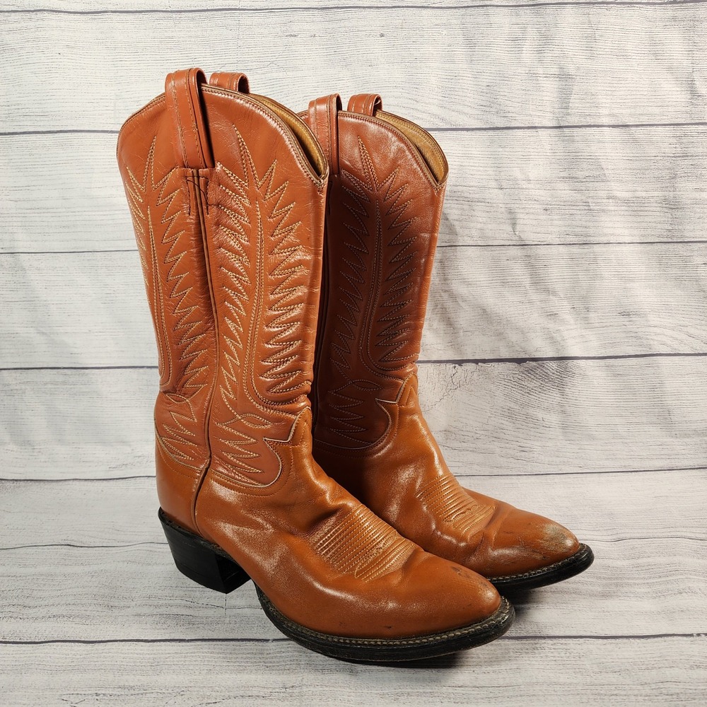 Tony Lama Mens Tan Leather Western Cowboy Boots Pointed Toe El Paso Texas